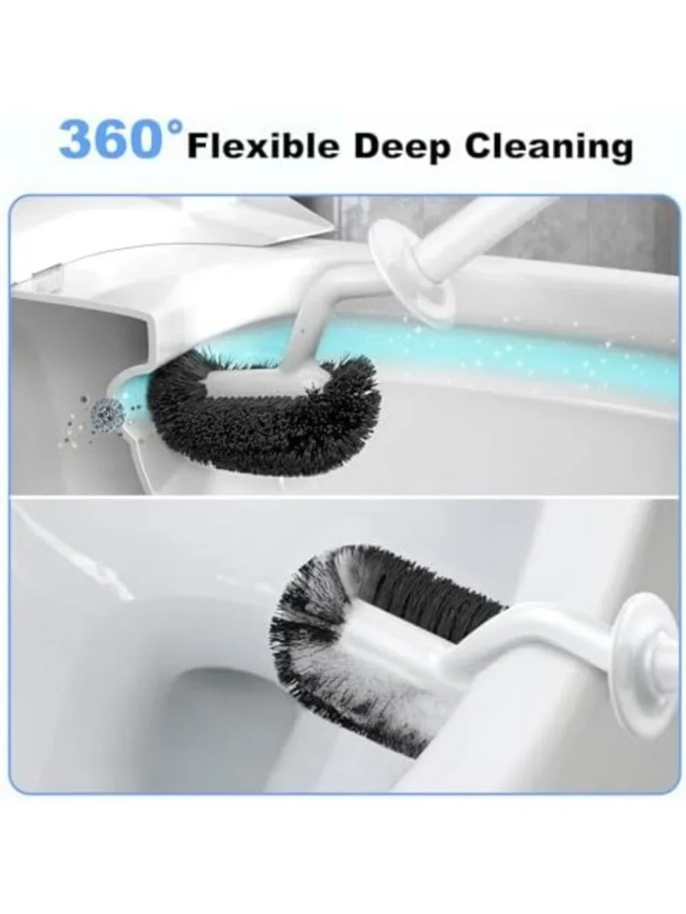 Curved Toilet Bowl Brush Set with Holder - Compact Deep Cleaning Scrubber - 3